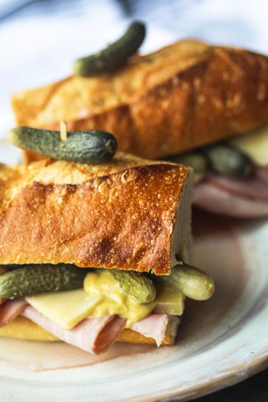 Ham & Cheese baguette with Gherkins