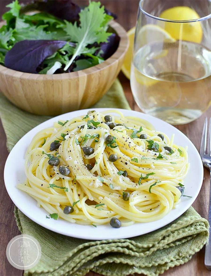 Pasta with garlic butter caper sauce