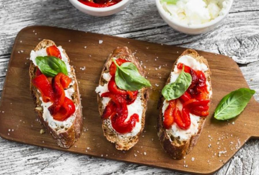 Crostini with Roasted Red Peppers & Feta Cheese
